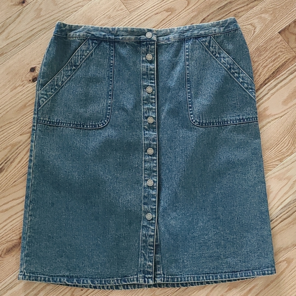 VTG Valerie Stevens Denim Jean Skirt. Size 12. Snap Up. 2 Front Pockets